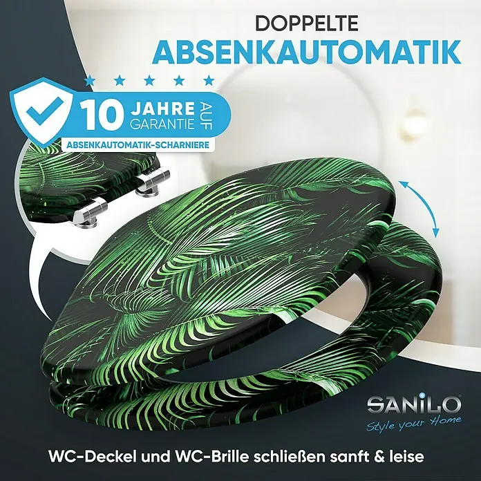 SANILO WC-Sitz Palmdream mit Absenkautomatik - MDF, Grün, Mit Absenkautomatik