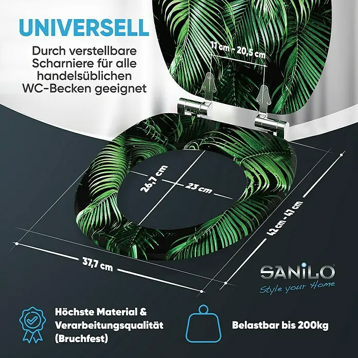 SANILO WC-Sitz Palmdream mit Absenkautomatik - MDF, Grün, Mit Absenkautomatik