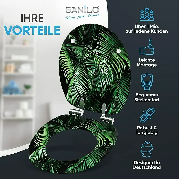 SANILO WC-Sitz Palmdream mit Absenkautomatik - MDF, Grün, Mit Absenkautomatik