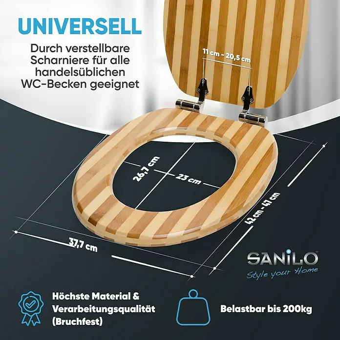 SANILO WC-Sitz Bambus Gestreift mit Absenkautomatik - MDF, Braun, Mit Absenkautomatik
