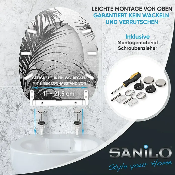 SANILO WC-Sitz Palmera mit Schnellverschluss - MDF, Grau, Mit Absenkautomatik