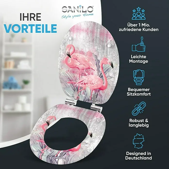 SANILO WC-Sitz Flamingo 2 mit Absenkautomatik - MDF, Pink, Mit Absenkautomatik