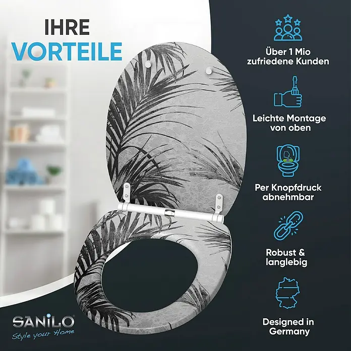 SANILO WC-Sitz Palmera mit Schnellverschluss - MDF, Grau, Mit Absenkautomatik