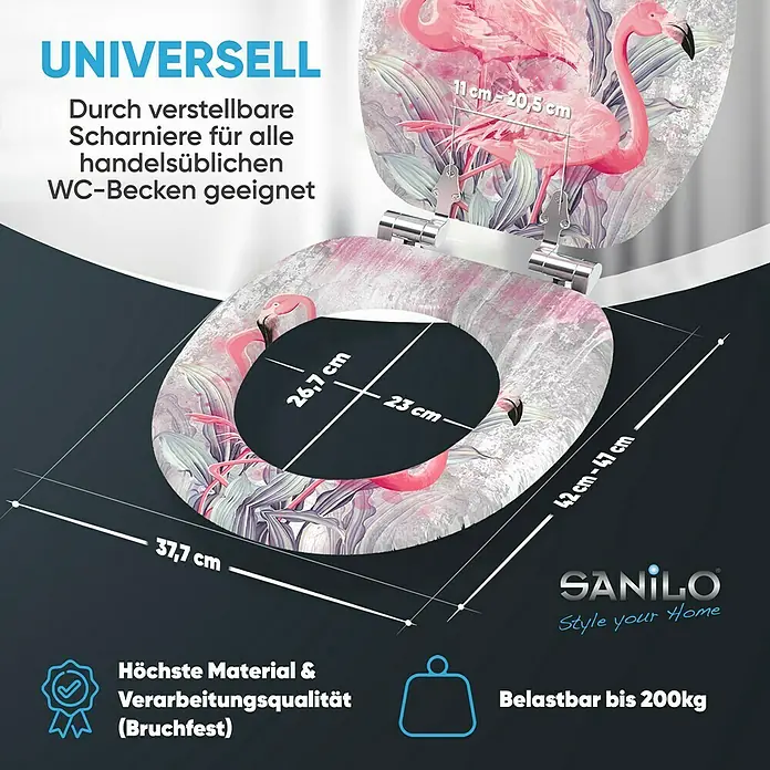 SANILO WC-Sitz Flamingo 2 mit Absenkautomatik - MDF, Pink, Mit Absenkautomatik