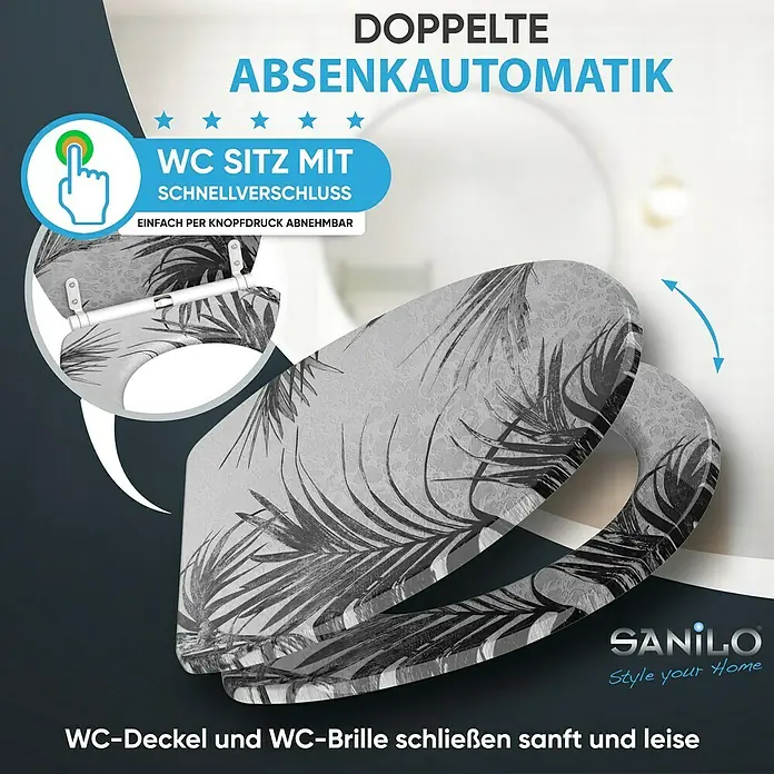 SANILO WC-Sitz Palmera mit Schnellverschluss - MDF, Grau, Mit Absenkautomatik
