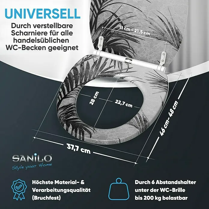 SANILO WC-Sitz Palmera mit Schnellverschluss - MDF, Grau, Mit Absenkautomatik
