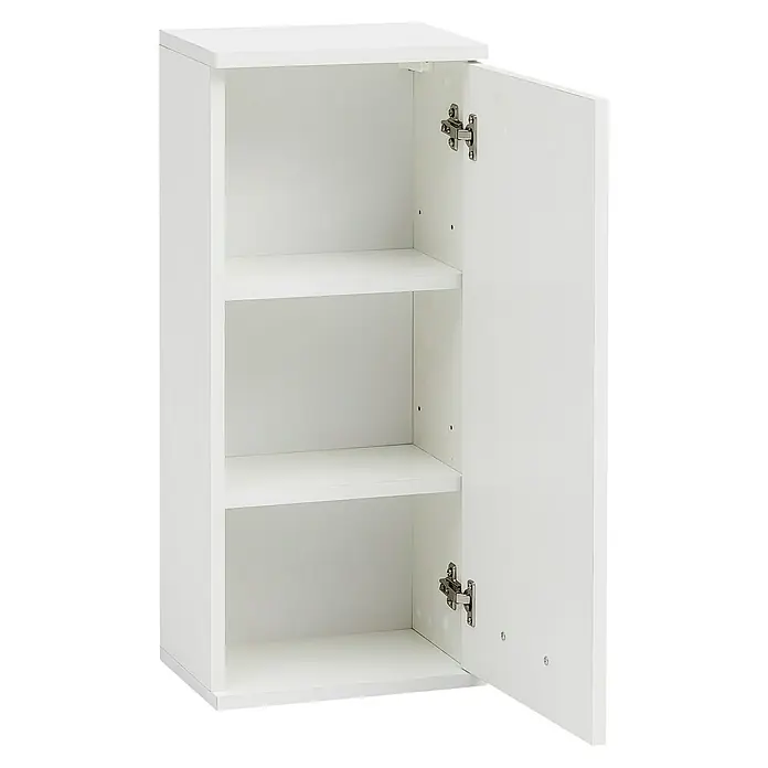 Schildmeyer Lorenz Oberschrank - 30 x 21 x 71 cm, Perlweiß - Aufnahme eines weißen Hängeschranks mit einer offenen Tür, die zwei Einlegeböden zeigt.\n