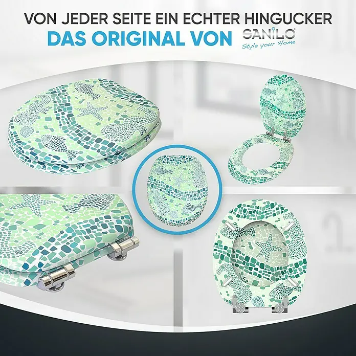 SANILO WC-Sitz Mosaic World Green mit Absenkautomatik - MDF, Grün, Mit Absenkautomatik