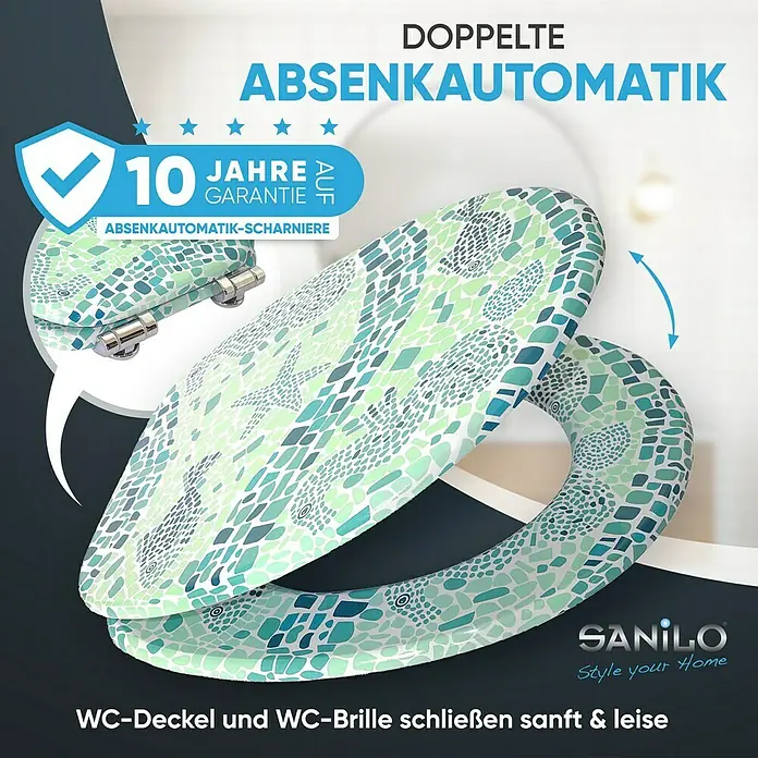 SANILO WC-Sitz Mosaic World Green mit Absenkautomatik - MDF, Grün, Mit Absenkautomatik