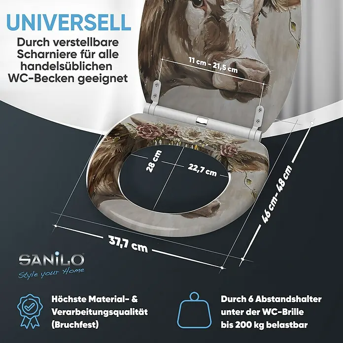 SANILO WC-Sitz Berta mit Schnellverschluss - MDF, Braun|Beige|Weiß, Mit Absenkautomatik