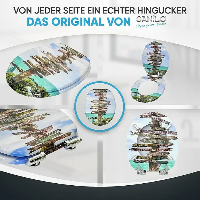 SANILO WC-Sitz Key West mit Absenkautomatik - MDF, Türkis, Mit Absenkautomatik