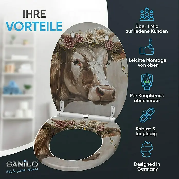 SANILO WC-Sitz Berta mit Schnellverschluss - MDF, Braun|Beige|Weiß, Mit Absenkautomatik