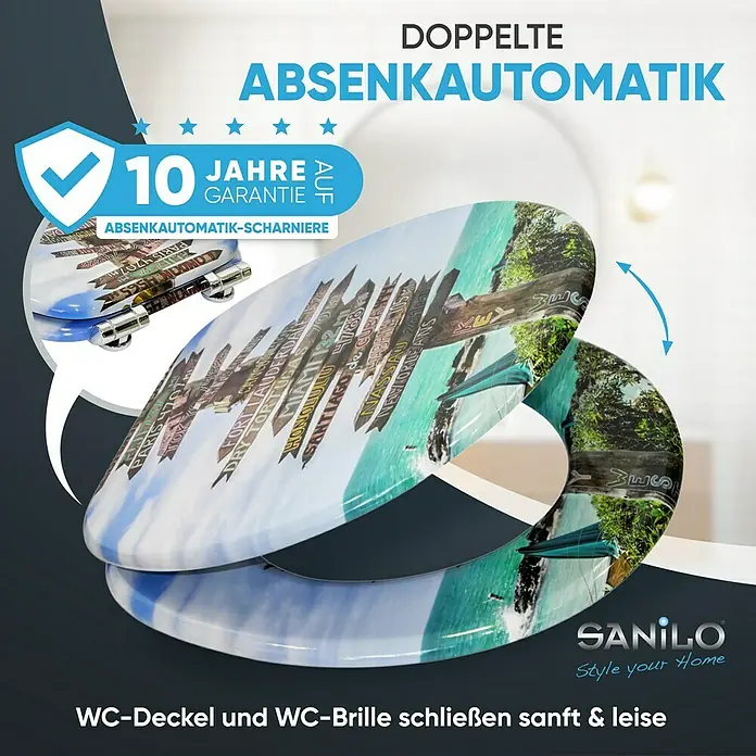 SANILO WC-Sitz Key West mit Absenkautomatik - MDF, Türkis, Mit Absenkautomatik