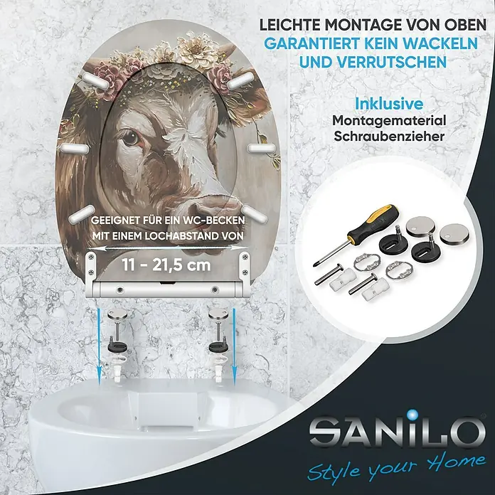 SANILO WC-Sitz Berta mit Schnellverschluss - MDF, Braun|Beige|Weiß, Mit Absenkautomatik