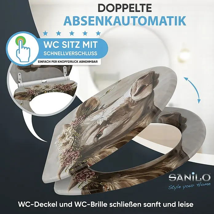 SANILO WC-Sitz Berta mit Schnellverschluss - MDF, Braun|Beige|Weiß, Mit Absenkautomatik