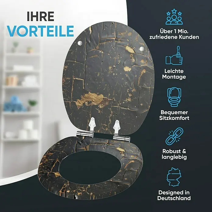 SANILO WC-Sitz Shield mit Absenkautomatik - MDF, Schwarz, Mit Absenkautomatik