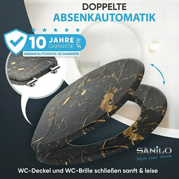 SANILO WC-Sitz Shield mit Absenkautomatik - MDF, Schwarz, Mit Absenkautomatik
