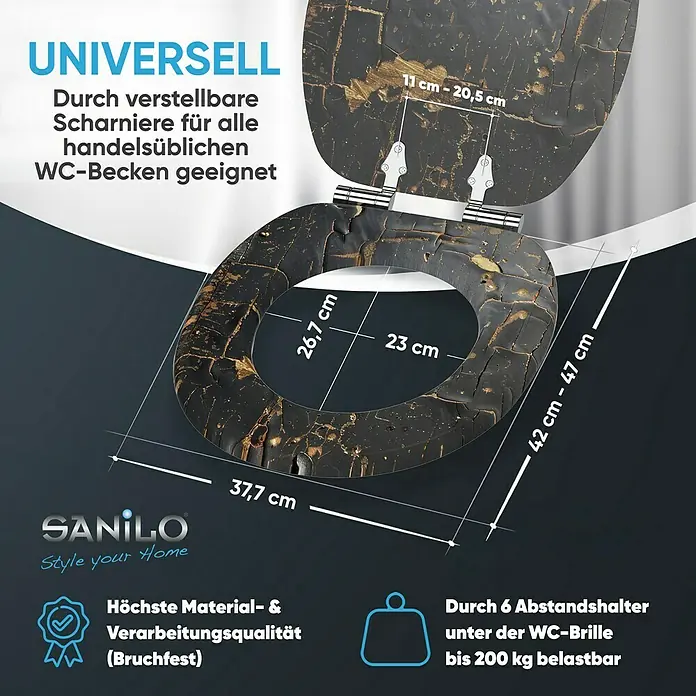 SANILO WC-Sitz Shield mit Absenkautomatik - MDF, Schwarz, Mit Absenkautomatik