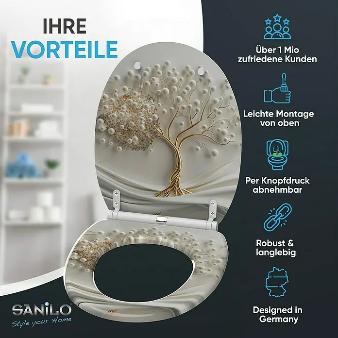 SANILO WC-Sitz Tree of Life mit Schnellverschluss - MDF, Weiß, Mit Absenkautomatik