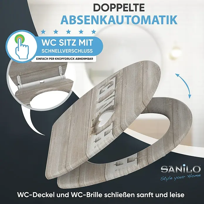 SANILO WC-Sitz Home mit Schnellverschluss - MDF, Braun, Mit Absenkautomatik