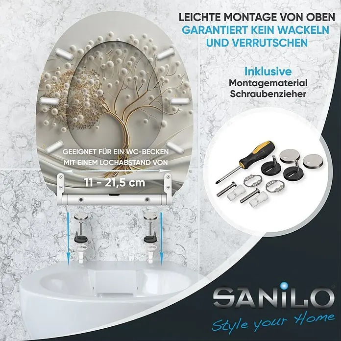 SANILO WC-Sitz Tree of Life mit Schnellverschluss - MDF, Weiß, Mit Absenkautomatik
