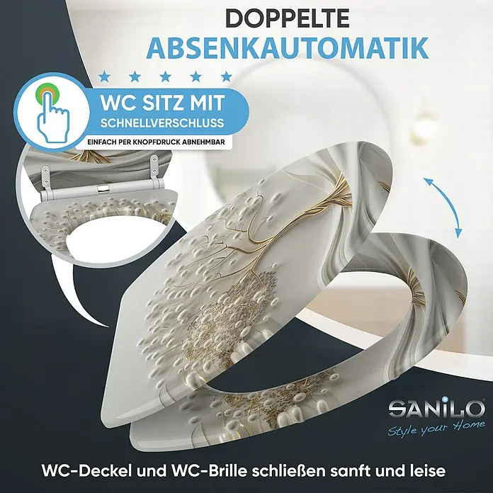 SANILO WC-Sitz Tree of Life mit Schnellverschluss - MDF, Weiß, Mit Absenkautomatik