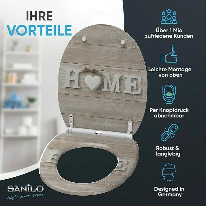 SANILO WC-Sitz Home mit Schnellverschluss - MDF, Braun, Mit Absenkautomatik