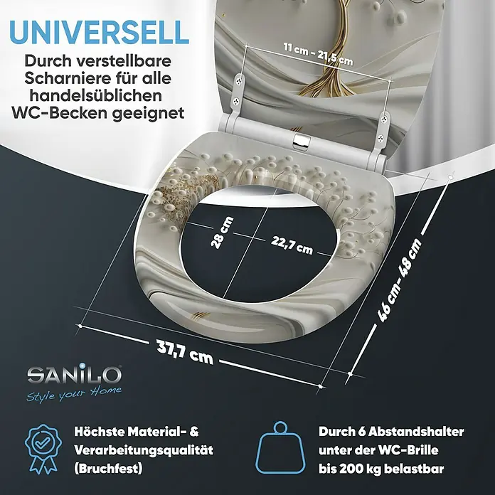SANILO WC-Sitz Tree of Life mit Schnellverschluss - MDF, Weiß, Mit Absenkautomatik