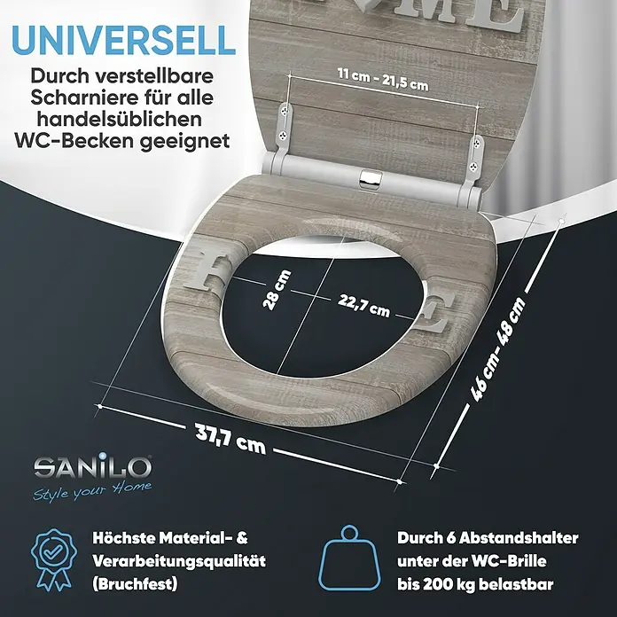 SANILO WC-Sitz Home mit Schnellverschluss - MDF, Braun, Mit Absenkautomatik