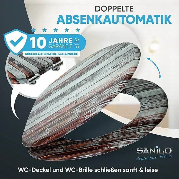 SANILO WC-Sitz Antik mit Absenkautomatik - MDF, Braun, Mit Absenkautomatik
