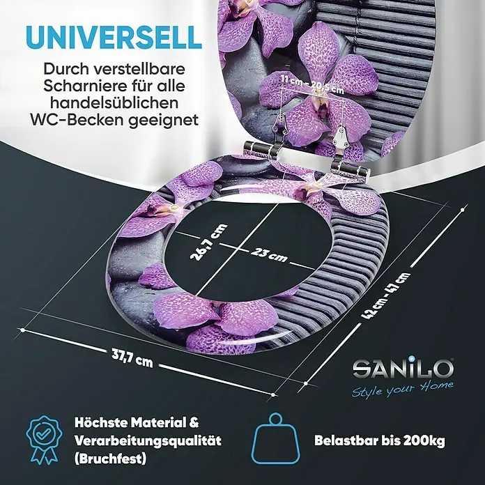 SANILO WC-Sitz Vanda mit Absenkautomatik - MDF, Violett, Mit Absenkautomatik