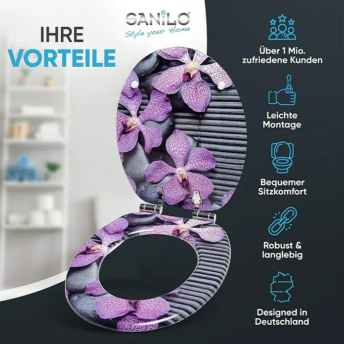 SANILO WC-Sitz Vanda mit Absenkautomatik - MDF, Violett, Mit Absenkautomatik