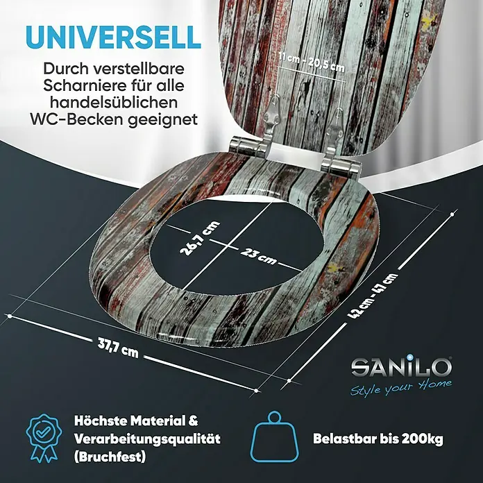 SANILO WC-Sitz Antik mit Absenkautomatik - MDF, Braun, Mit Absenkautomatik