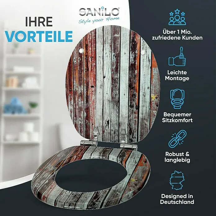 SANILO WC-Sitz Antik mit Absenkautomatik - MDF, Braun, Mit Absenkautomatik