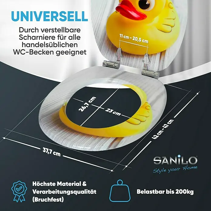 SANILO WC-Sitz Quietscheente mit Absenkautomatik - MDF, Gelb, Mit Absenkautomatik