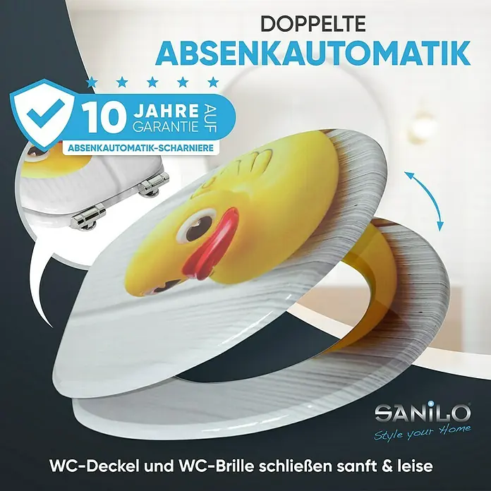 SANILO WC-Sitz Quietscheente mit Absenkautomatik - MDF, Gelb, Mit Absenkautomatik