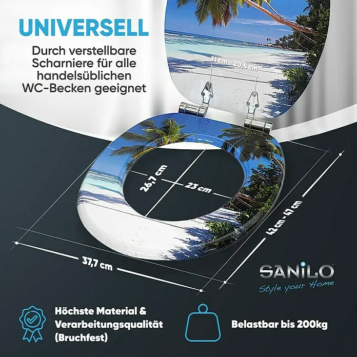 SANILO WC-Sitz Karibik mit Absenkautomatik - MDF, Blau, Mit Absenkautomatik