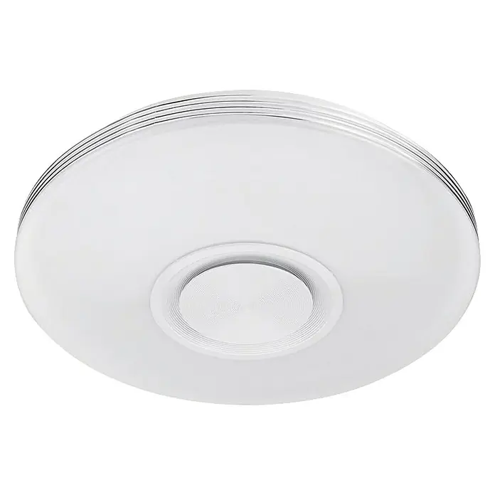 Panaled Plafón LED redondo Spectra - 55 W, Ø x Al: 48 x 7 cm, Blanco, RGBW - Plafón LED redondo blanco con rejilla central texturizada de altavoz o ventilación.