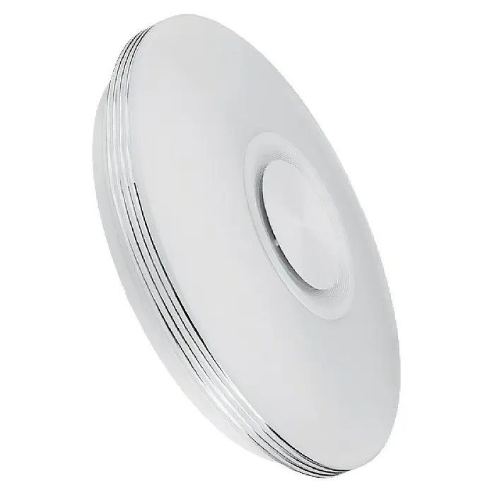 Panaled Plafón LED redondo Spectra - 55 W, Ø x Al: 48 x 7 cm, Blanco, RGBW - Accesorio redondo blanco con anillos laterales metálicos y un elemento central estriado.