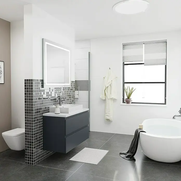 Camargue Espacio Waschtischplatte - 100 x 46 x 3,2 cm, Weiß - Modernes Badezimmer mit Waschtischunterschrank, Spiegelschrank und freistehender Badewanne für ein stilvolles Ambiente.