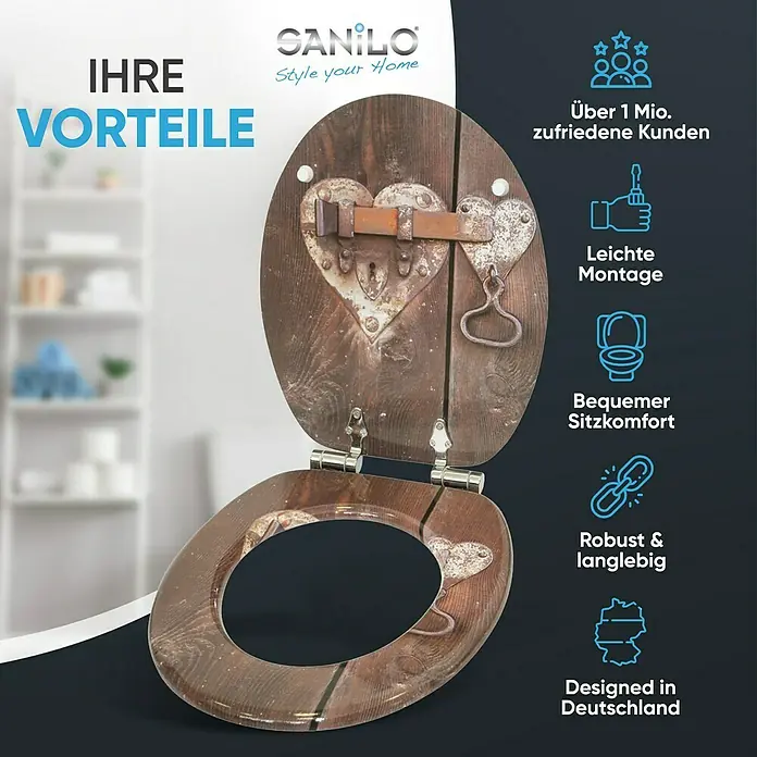 SANILO WC-Sitz Türschloss mit Absenkautomatik - MDF, Braun, Mit Absenkautomatik