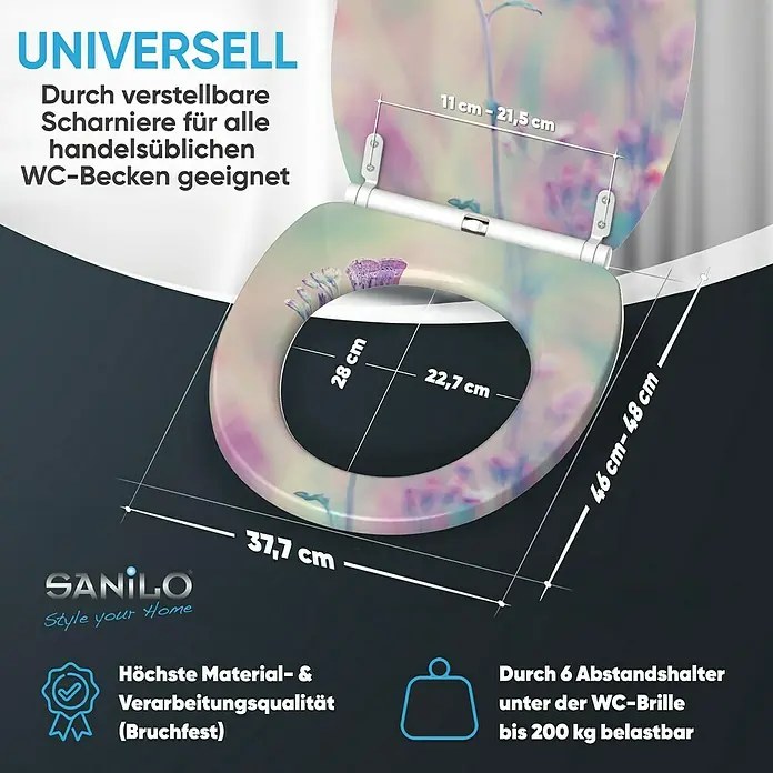 SANILO WC-Sitz Meadow mit Schnellverschluss - MDF, Lila, Mit Absenkautomatik