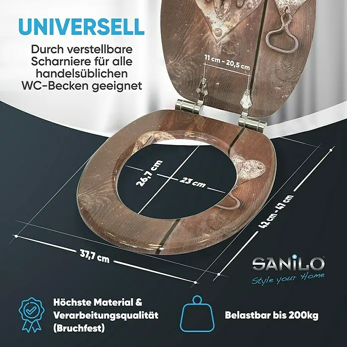 SANILO WC-Sitz Türschloss mit Absenkautomatik - MDF, Braun, Mit Absenkautomatik