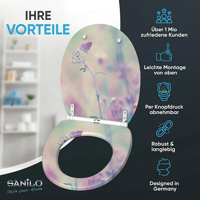SANILO WC-Sitz Meadow mit Schnellverschluss - MDF, Lila, Mit Absenkautomatik