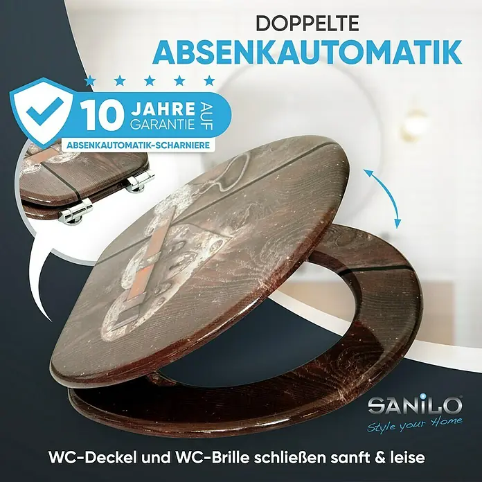 SANILO WC-Sitz Türschloss mit Absenkautomatik - MDF, Braun, Mit Absenkautomatik