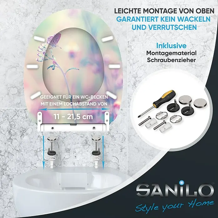 SANILO WC-Sitz Meadow mit Schnellverschluss - MDF, Lila, Mit Absenkautomatik