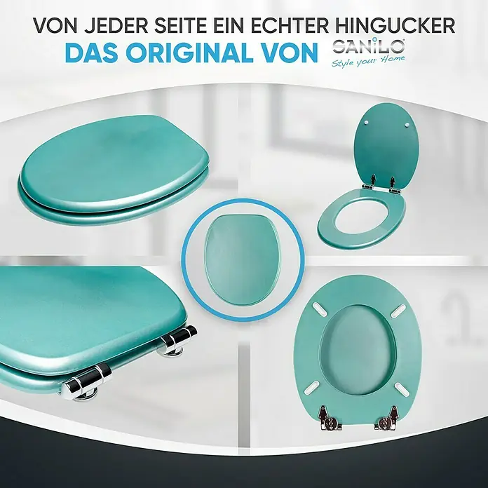 SANILO WC-Sitz Glitzer Türkis mit Absenkautomatik - MDF, Türkis, Mit Absenkautomatik