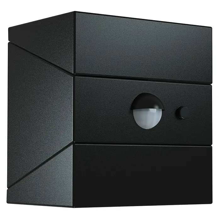 Luceco Aplique solar para exterior Rubix - 2,5 W, Blanco neutro, Negro, Temperatura del color: 3.000 K - 6.000 K, Orientable 180° - Sensor de movimiento o luz de seguridad exterior negro y texturizado con un sensor de cúpula translúcida y un pequeño pomo de ajuste.