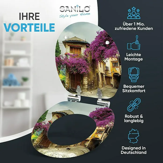 SANILO WC-Sitz Toskana mit Absenkautomatik - MDF, Violett, Mit Absenkautomatik