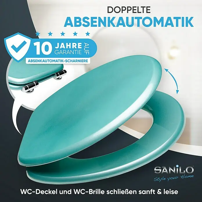 SANILO WC-Sitz Glitzer Türkis mit Absenkautomatik - MDF, Türkis, Mit Absenkautomatik